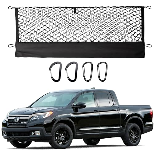 JJMY Envelope Style Truck Cargo Net Compatible with Honda Ridgeline 2017-2024 2025 Accessories, Heavy Duty Carabiners Highly Elastic Truck Bed Mesh Cargo Net
