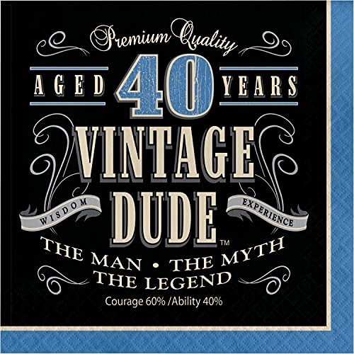 Limited Stock Creative Converting 16 Count Vintage Dude 40th Birthday Lunch Napkins