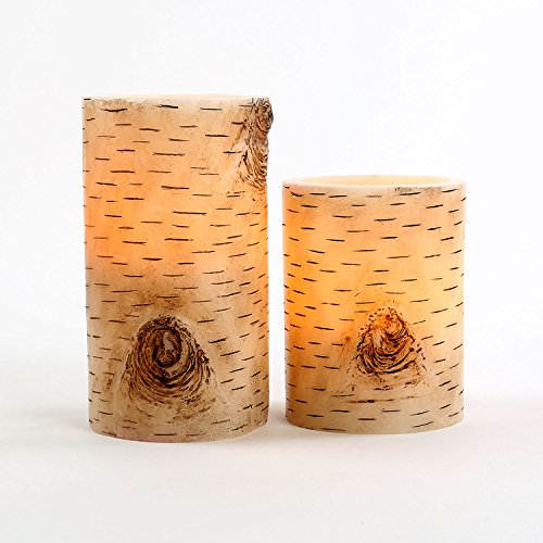 2 Birch Bark Flameless Pillar Candles with Warm White LEDs, Wax, Variety Set, Battery Operated - Thumbnail 2