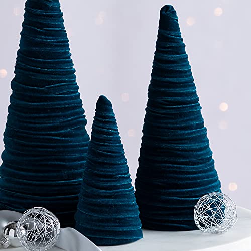 Image of Your Heart's Content Teal Velvet Trees Set of 3 (Teal)