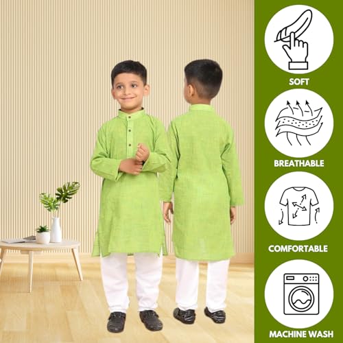 Image of BABA AND BABY Boy's Cotton Kurta Pyjama Set