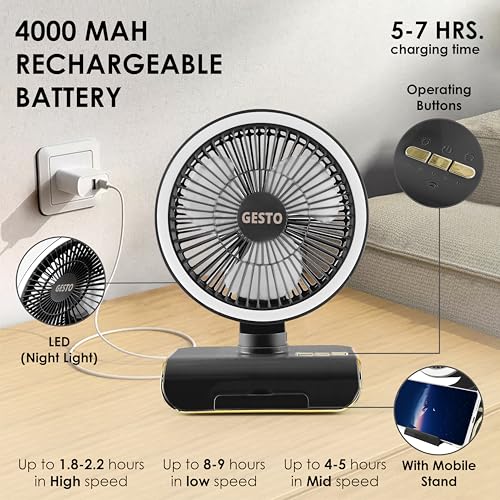 Gesto 8 Inch High Speed Rechargeable Table Fan for Home - Image 6
