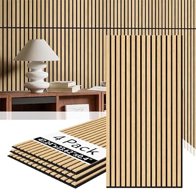 Olanglab Wood Slat Wall Panels 4 Pack, Acoustic Wall Panels, 47.24'' x 23.62" Each 3D Wall Panels for Interior Wall Decor (Warm Oak)