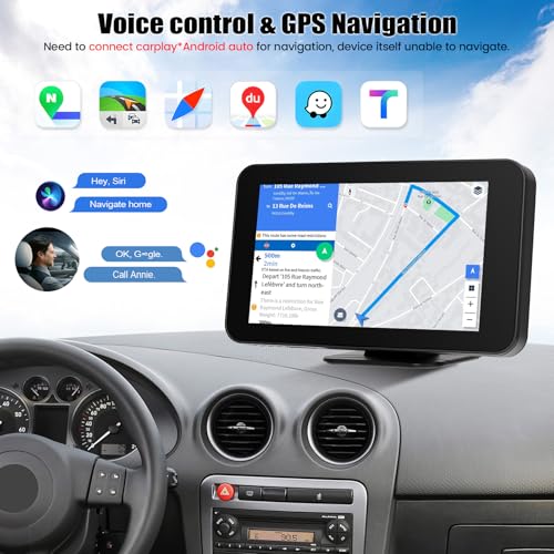 CAMECHO [2025] Navigationsgerät mit Wireless Carplay Android Auto, 4.7 Zoll HD Navi Touch Display mit Dual-Bluetooth EQ Ton FM Transmitter Airplay Android Cast mit AV-In Typ-C-Steckplatz