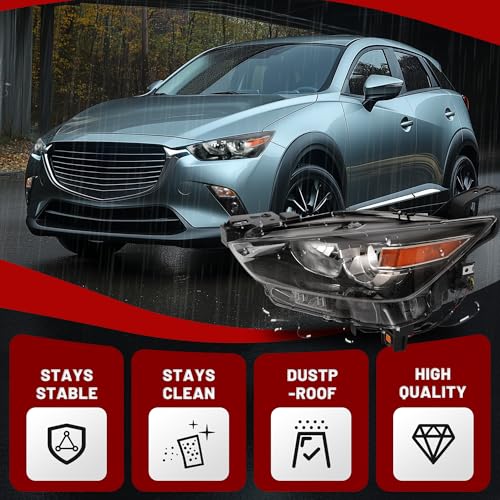 HECASA Front Left Halogen Headlight Compatible with 2016-2022 Mazda CX-3 Replacement for MA2518173 20975201 Headlamp Front Light Lamp Clear Lens Black Housing - Left Driver Side by HECASA - Image 5