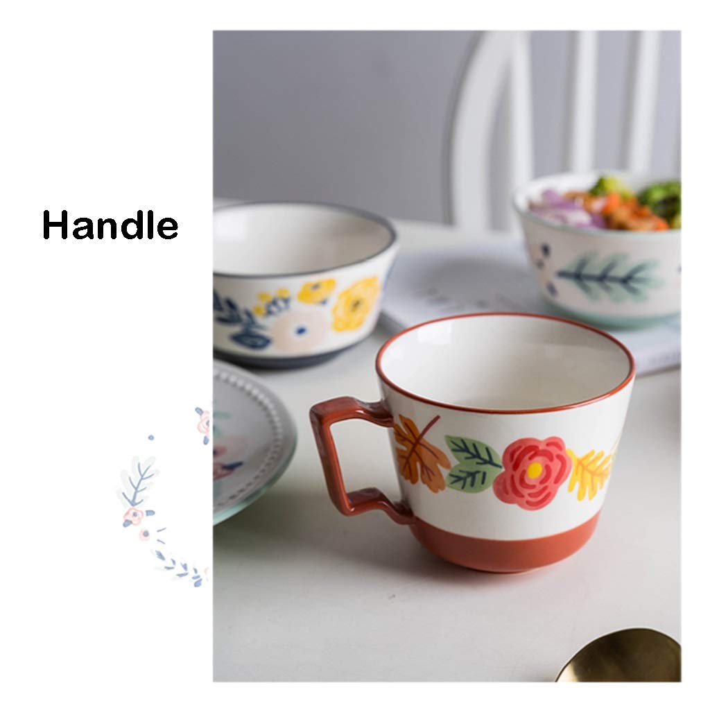 Kaffeetasse Schöne Blumen Bedruckte Tassen mit Henkel Keramik Kaffeetasse Set mit 4 niedlichen Geschenken (C)