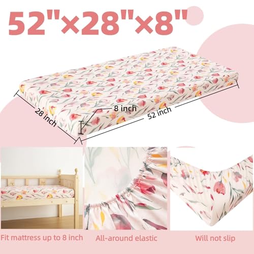 Image of SDIII 2 Pack Pink Floral Crib Sheets for Baby Girl 52x28 Stretchy Microfiber Jersey Knit Pink Crib Sheets for Standard Crib and Toddler Mattress