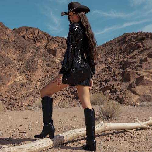 Modatope Cowgirl Boots Women Chunky Heel Knee High Cowboy Boots Embroidery Western Boots for Women3