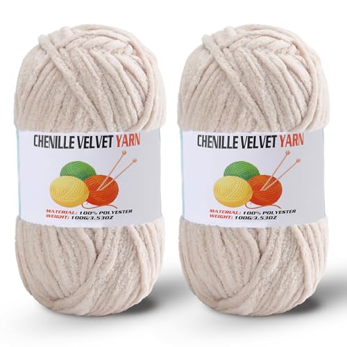 Image of 2 * 100g /3.5oz Fluffy Chenille Yarn for Crocheting, Chunky Velvet Yarn for Crochet Amigurumi, Used for Making Baby Yarns Blanket, Clothes, Pattern Knitting Creations (Milk White)