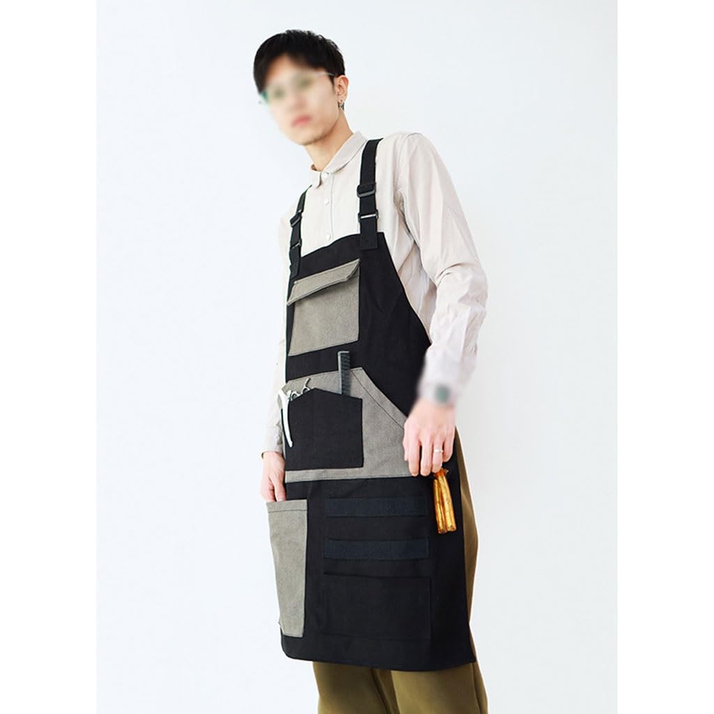TEESONG Delantal de Chef Delantal de Lona Retro japonés for Mujer, Barista for Hornear té de la Leche, jardinería Floral, Ropa de Trabajo for Hombres al Aire Libre Delantales para Hombres(B)