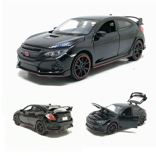 Image of 1:32 Scale Civic Type R Toy Car | Metal Pullback Diecast Car for Kids with Openable Doors, Sound, Light Effects Toy for Car Enthusiasts (Color As Per Available),black
