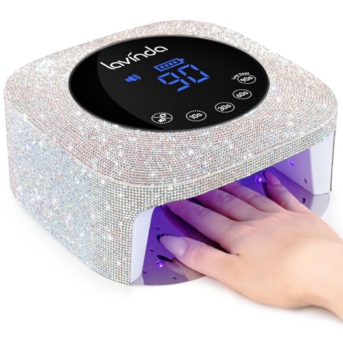 Lavinda UV LED Nail Lamp for Gel Nails Cordless Rechargeable Nail Light with 4 Timer Settings Touch LCD Display Removable Base 54W Professional Nail Dryer for Salon Home Use Diamond Design