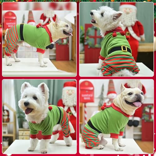 Image of Mihachi Christmas Dog Pajamas, Pet Costume Elf Dog Costume Clothes for Small Large Soft Pet Pjs Winter Warm Jammies, Stretchy Elf Clown Apparel for Puppy Christmas Party Supplies, Green SM