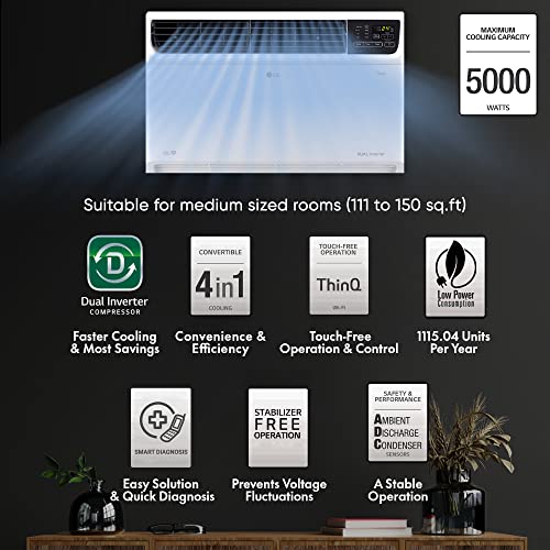 Image of LG 1.5 Ton 3 Star Wi-Fi DUAL Inverter Window AC (Copper, Convertible 4-in-1 cooling, RW-Q18WWXA, HD Filter with Anti-Virus Protection, White)