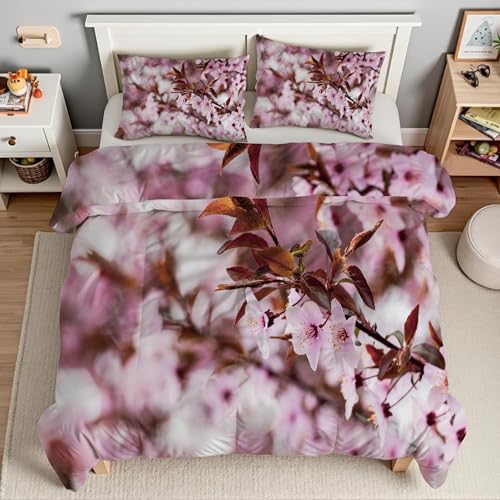 Housse Couette en Microfibre Douce 200x200 Parure Lit Fleur Pêche - 4