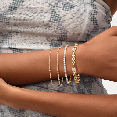 MEVECCO Gold Rope Chain Bracelets,14K Gold Plated Handmade Cute Thin Dainty Bracelet for Women4