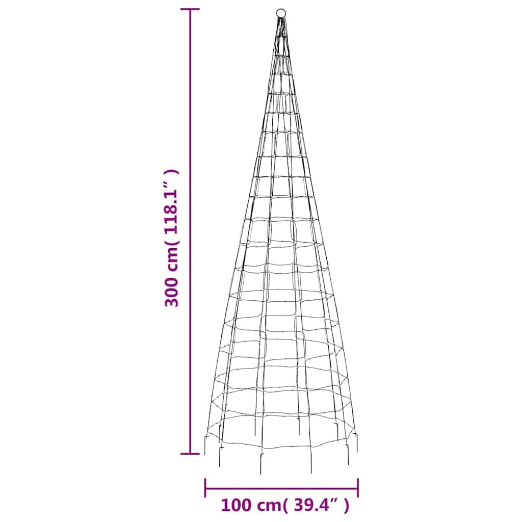 LED-Weihnachtsbaum 550 LEDs Warmweiß 300 cm Kupfer Eisen mit 8 Lichteffekten, energiesparend, wasserdicht IP44, für Fahnenmast, Garten, Balkon, Terrasse, festliche Weihnachtsbeleuchtung