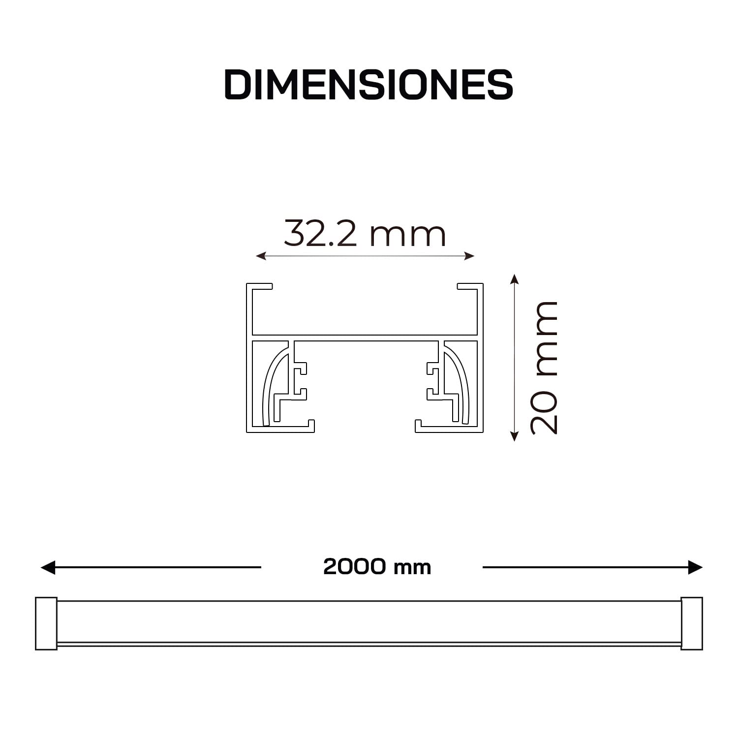 POPP® Carril monofásico 2 metro Accesorio para carril LED *foco no incluido* en monofásico superficie aluminio blanco (Blanco 2 metro)
