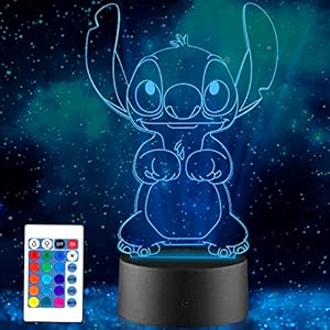 TENVAVA 3D LED Light Stitch Night Light Lilo and Stitch Gifts 3D LED Intelligent Remote Control Stitch Lamp 16 Color…