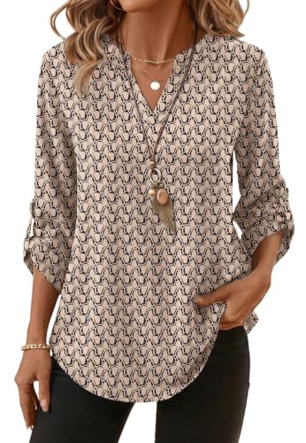 Image of XIEERDUO 3 /4 Length Sleeve Womens Tops V Neck T Shirts Both Side Buttons Blouses Business Casual Outfits Loose Fit