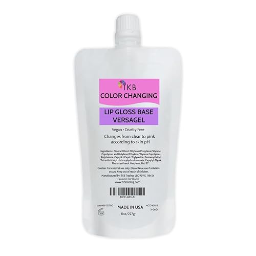 TKB Base de brillo labial Versagel que cambia de color, transparente a rosa, vegano, libre de crueldad, de larga duración, personalizable con