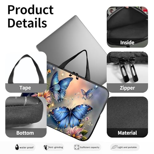 14" 15" Laptop Handle Bag Computer Bag,14.2" 15.4 inch Pouch Holder Notebook Sleeve Cover Compatible for Dell,Lenovo,Toshiba HP, Asus Notebook Messenger Briefcase-Blue butterfly4