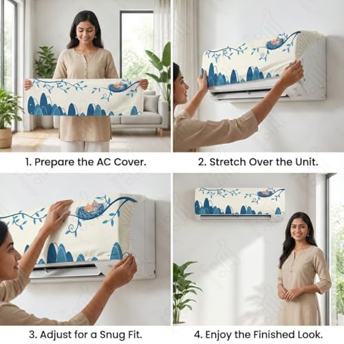 Image of Split AC Cover 1 ton, 1.5 ton to 2 Ton |Designer Digital Print Indoor AC Dust Cover | Stretchable Lycra Fabric | 38x12x9 Inch | Washable Polyester AC Indoor Unit Cover | Dust Dirt Resistant