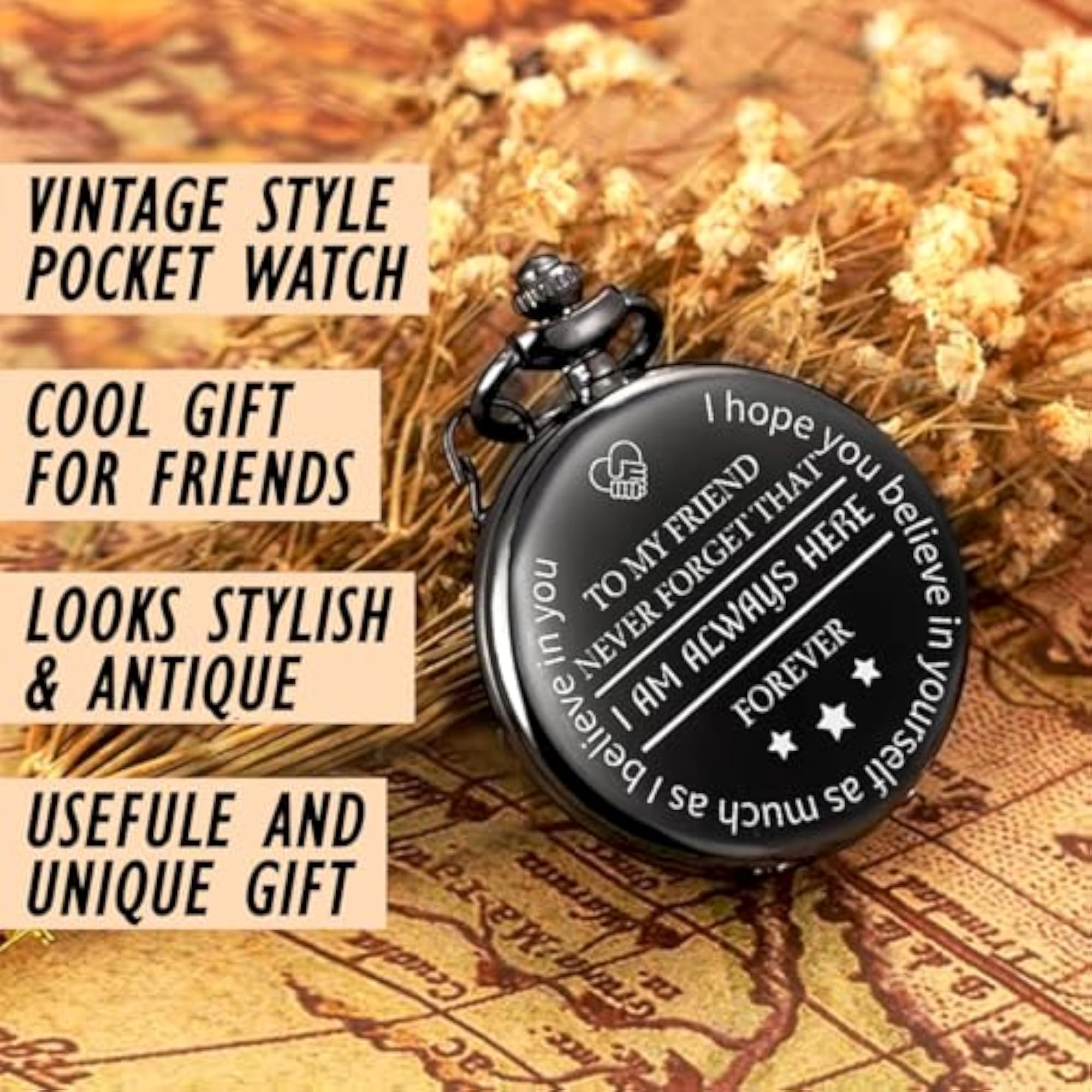 Friends Pocket Watch Gift for Best Friend, Engraved