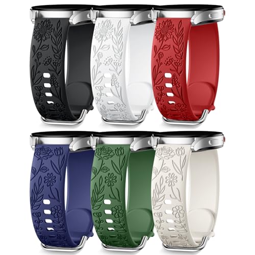 SNBLK 6 Pack Floral Engraved Bands Compatible with Samsung Galaxy Watch 7 Band 6 5 4 Active 2 FE 40mm 44mm/Watch 6/4 Classic/5 Pro/3, 20mm Cute Flower Silicone Sport Strap for Samsung Watch