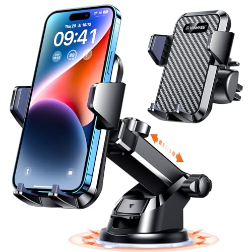 VANMASS【85+LBS Strongest Suction & Military-Grade Ultimate Car Phone Mount【Patent & Safety Certs】 Cell Holder Truck for Dash Windshield Vent for iPhone 17 Pro Max Automobile Accessory Kits,Ink Black