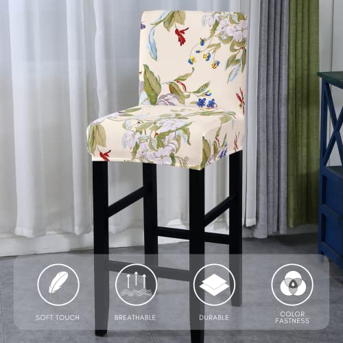 Image of SearchI Bar Stool Covers Set of 4, Stretch Washable Barstool Seat Covers, Counter Height Chair Covers for Kitchen Dining Room Cafe (Beige+Flower)