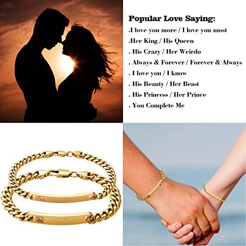 Sunfrere Customized Matching Bracelets For Couples Cubic Zirconia Titanium Stainless Steel Nameplate Engraved Bracelets Chains For His And Hers Lovers Personalized Id Bracelets Set For Women Men Anniversary Friendship Christmas Jewelry Gifts #TOP3