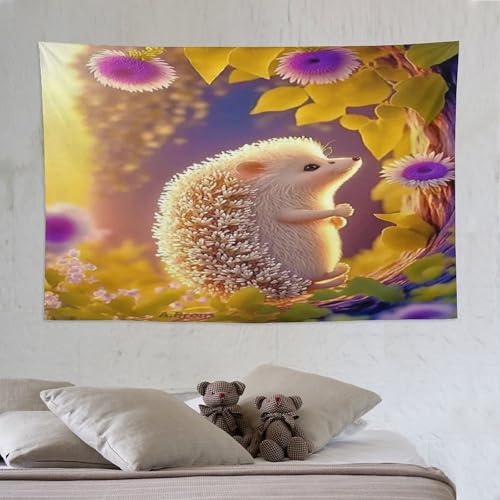 Tapisserie murale hérisson PAZZK 150x230cm pour décoration de salon