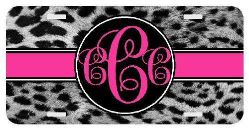 Leopard Gray Pink Personalized Monogrammed License Plate