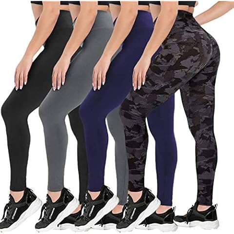 CAMPSNAIL High Waisted Leggings for Women - 4 Pack Tummy Control Soft Printed Pants for Yoga Running Workout - Reg & Plus Cover