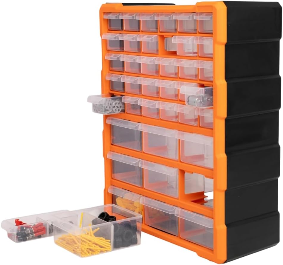 Storage Box (YTSB042) 39-Compartment Organizer Tool Box for Electronic, Jewellery, Pharmacy, Medicine, Nuts Screws Bolts, Wall Hanging (LWH: 58 * 16 * 47 CM, 816G, Plastic, Orange)