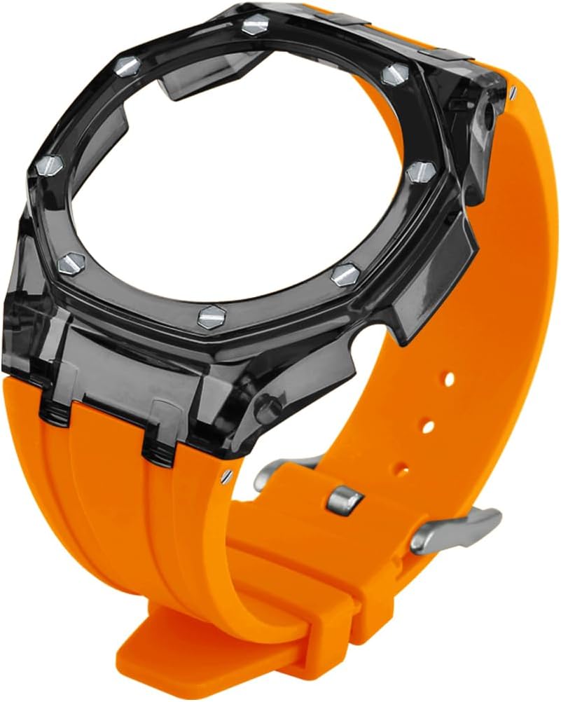 GA-2100 Mod Kit Transparent PC Black Watch Bezel Rubber Strap - Compatible with GA-2100/GA-2110/GA-B2100, GMA-S2100, GM-2100/GBM-2100