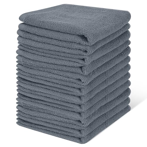 Image of 12 Pack 100% Cotton Wash Cloth, 12x12 Inch Highly Absorbent and Soft Feel Fingertip Towels, Machine Washable Washcloths for Bathroom, Gym, Hotel, Spa and Kitchen, Grey