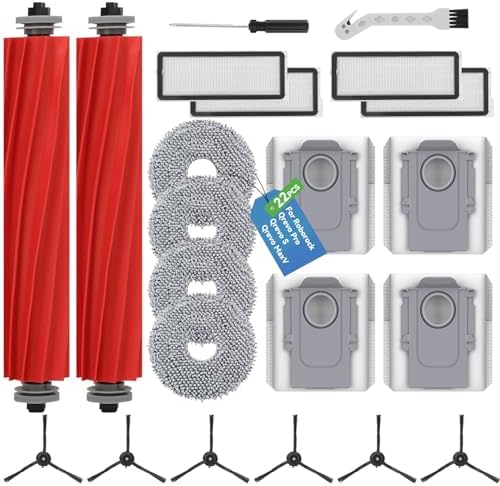 HOWEKUZE 22 Stück Zubehör für Roborock Qrevo S/Qrevo Pro/Qrevo MaxV | Saugroboter Ersatzteile,【Not für Qrevo】:2Hauptbürsten,4Staubbeutel,4Wischtücher,4Filter,6Seitenbürsten,1Bürste