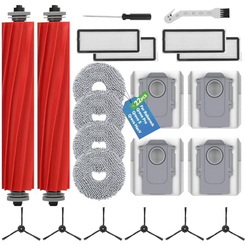 22 Stück Zubehör für Roborock Qrevo S/Qrevo Pro/Qrevo MaxV Saugroboter,【Not für Qrevo】2 Hauptbürsten, 4 Staubbeutel, 4 Wischtücher, 4 Filter, 6 Seitenbürsten, Bürste，Schraubendreher-Ersatzteile