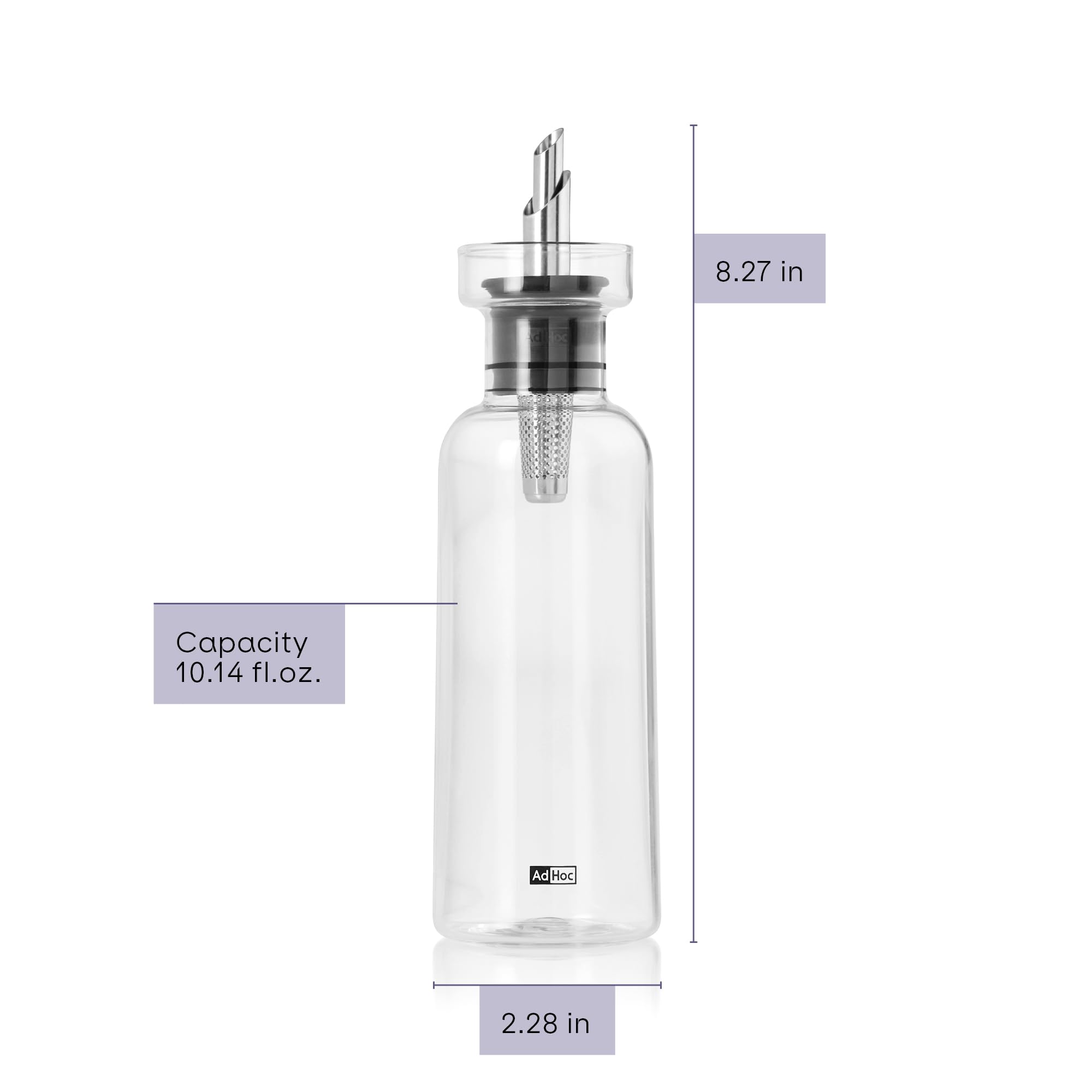 AdHoc BZ80 AromaPour dozownik oleju ze szkła borokrzemowego lub dozownik octu, elegancka butelka na oliwę z oliwek z wylewką ze stali nierdzewnej, idealna do oleju z pestek dyni lub octu, hermetyczna,