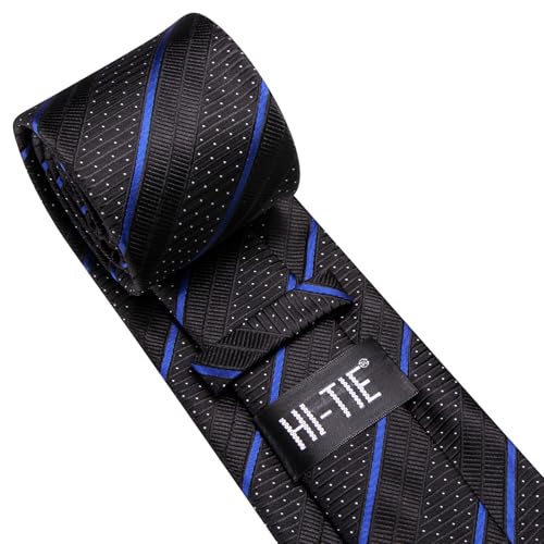 Image of Hi-Tie Mens Plaid Ties Classic Paisley Necktie with Handkerchief Cufflinks Set Business Stripe Tie
