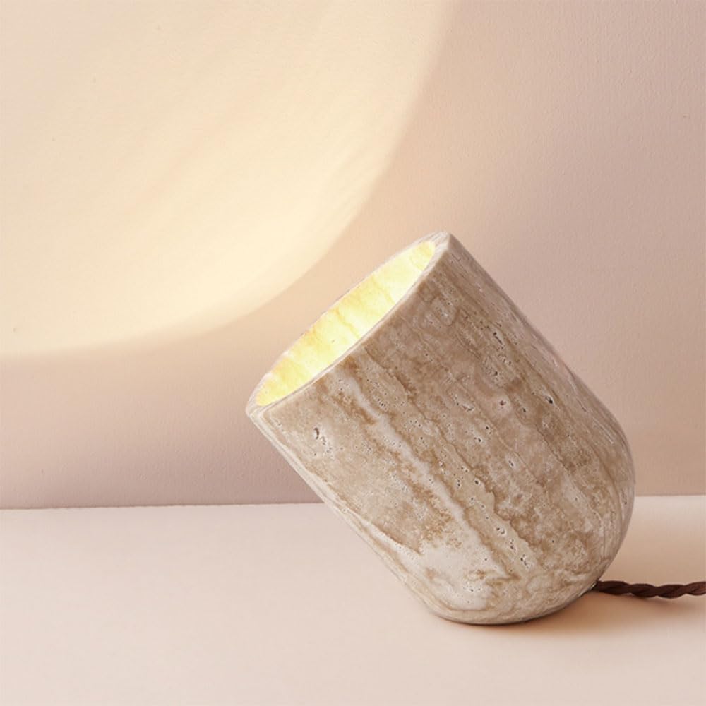 Lampe en travertin Wabi-Sabi en pierre organique naturelle haut de gamme