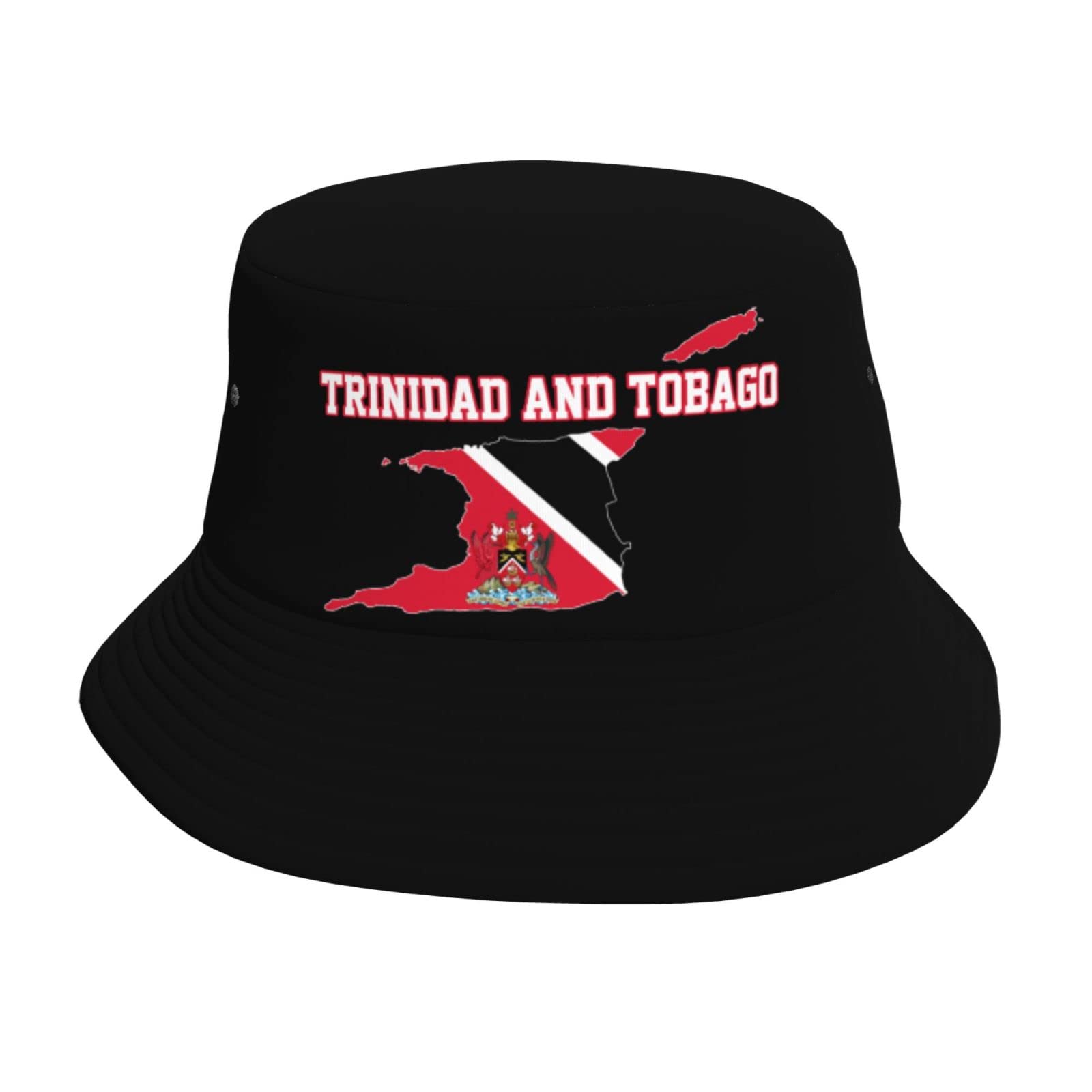 Wanwen Unisex Black Bucket Hat Trinidad And Tobago Flag Country Map Printed Sun Hats Fisherman Outdoor Summer Travel Hiking Beach Caps