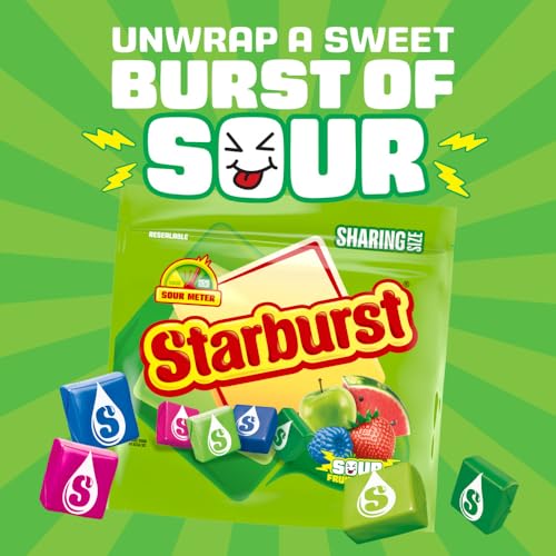 Image of STARBURST Sour Chewy Candy Fruit Chews, Share Size Resealable Bag, 15.6 Ounce (Pack of 6)