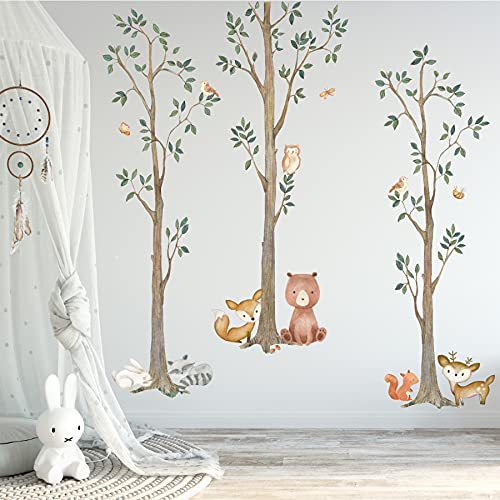 InnovativeStencils, Woodland Watercolor Wall Tree Decals Fabric Animal Birch Creatures