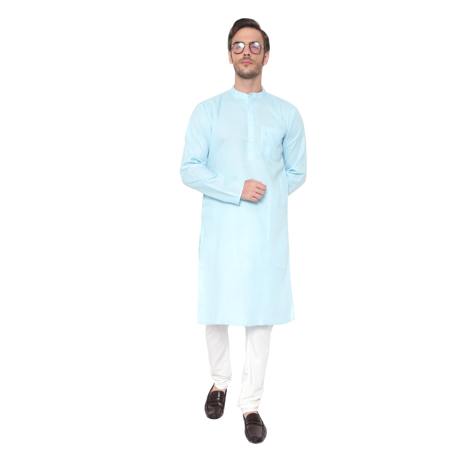 latest chikan Men's Cotton Blend Regular Solid Kurta Pyjama Set - Casual Ethnic Set-picture-39
