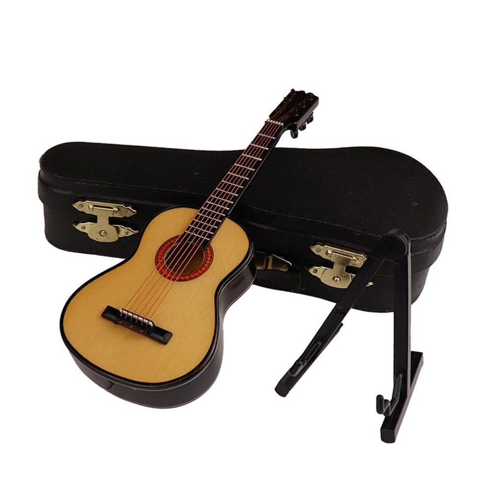 CTRLZS C-Wooden Miniature Guitar with Stand and Case Mini Musical Instrument Miniature Doll House Model Home Decoration