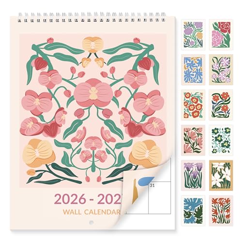 SUNEE Wall Calendar 2026 Colorful Flower Calendar From Jan. 2026 - Jun. 2027 18 Months 8.5 x 11 Aesthetic with Thick Paper Perfect for Home or Office Floral
