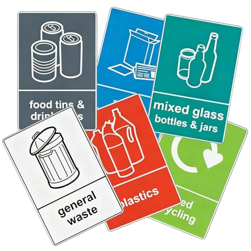Fangssiy Pegatinas De Reciclaje Para Basura - 6 Piezas De Calcomanía Para Cubo De Basura,Señales De Pegatina De Reciclaje - Para Propietarios Escuela Hotel Restaurante Parques Públicos Cocina